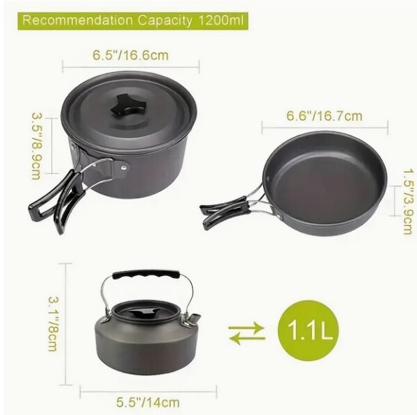 13pc Compact Backpacking Aluminum Non-Stick Camping Cookware Set with Skillet, Sauce Pan, Tea / Coffee Pot for hot water, Stainless Steel Utensils, Cups, 2 Storage Bags & Carabiner for Hanging on Backpack, Outdoor Kitchen Equipment for Hiking, Picnic, Travel, Cooking. Works great with Jetboil and other Portable Burner Flash cooking systems - Image 3