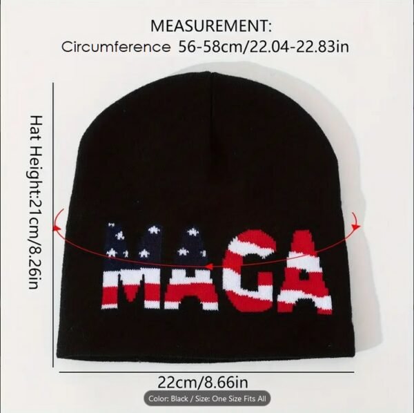 MAGA Patriotic Knit Beanie, Warm Soft & Stretchy, Black color with American Flag & Stars Design, Perfect for Fall/Winter, Stars and stripes, Patriot Trump Hat Wear, Red White and Blue - Image 2