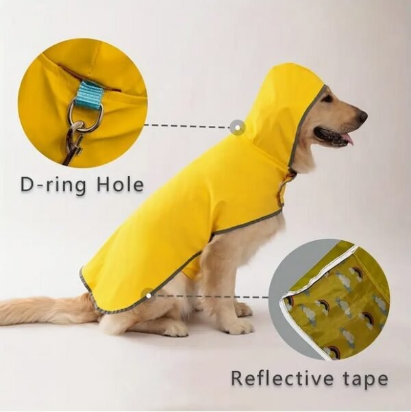 Reversible Dog Raincoat with Hood, Waterproof Polyester Pet Jacket Yellow with Cloud Print, Machine Washable, Pattern lined with Reflective Edging, Adjustable Straps for Small to Extra Large Breeds - Image 2