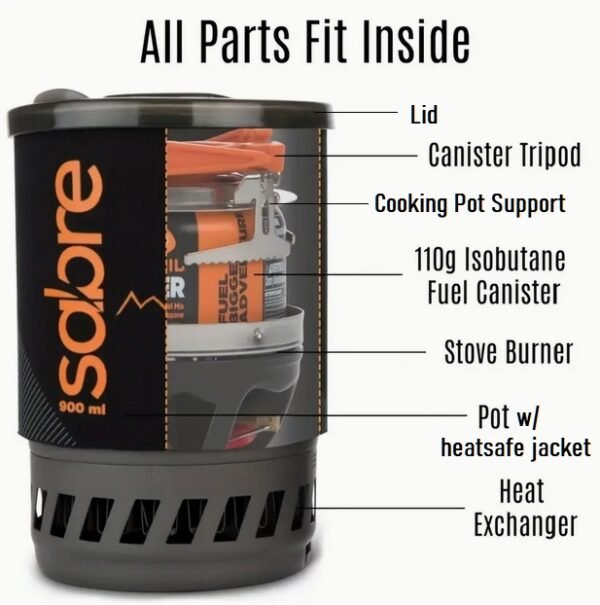 SABRE Solo Cooking System with pot support, carrying case, cooking vessel and lid. Portable Compact Multifunctional Backpacking Stove, Isobutane Gas Jet Burner/boiler, Camping Cooking And Boiling, Essential Camping Cookware, Camping Pot Cooker, Coffee Brewing, Emergency Prepping essential, Weighs only 30.34 Ounces - Image 3