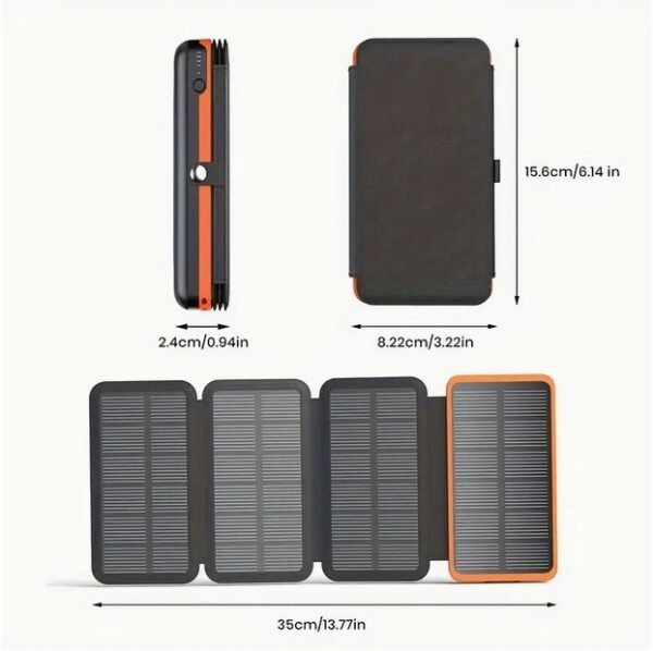 Solar Charger 27000mAh, Portable Solar Phone Charger with 4 Solar Panels & an LED light, High Capacity Solar Power Bank External Battery Pack with LED Light, Suitable for All Smartphones, Cellphones, Tablets And Hiking, Camping, USB & USB C Charging Ports - Image 4