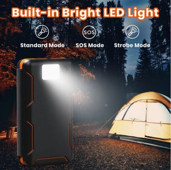 Solar Charger 27000mAh, Portable Solar Phone Charger with 4 Solar Panels & an LED light, High Capacity Solar Power Bank External Battery Pack with LED Light, Suitable for All Smartphones, Cellphones, Tablets And Hiking, Camping, USB & USB C Charging Ports - Image 3